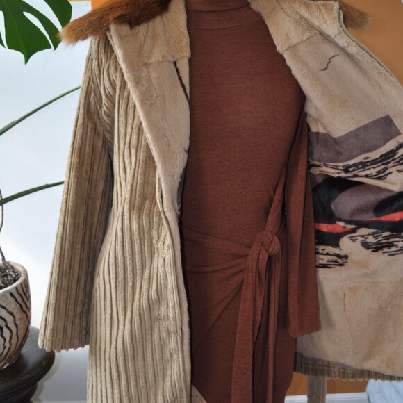 ANNA KEL vintage 2 in 1 corduroy jacket REAL FUR - Picture 8 of 10